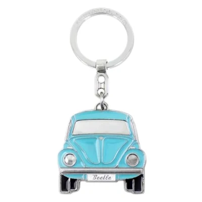 Afbeelding van BRISA VW Collection Volkswagen sleutelhanger van geëmailleerd metaal met ring, accessoires voor in lieveheersbeestje/kever design (voor/blauw)