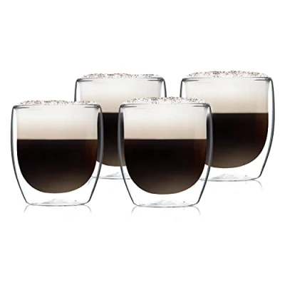 Afbeelding van Glaswerk Altino dubbelwandige glazen thermoglas drinkglas cocktail , koffie en theeglas 4 stuks voor warme koude dranken 250 ml borosilicaatglas bestand tegen hitte kou handgemaakt afwasmachinebestendig thermo effect