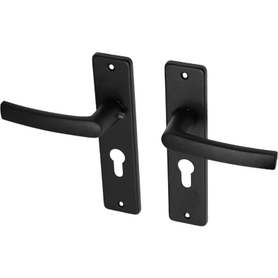 Afbeelding van Wovar Zwarte deurklinken met schild aluminium blokmodel PC55 Per Set Deurkruk
