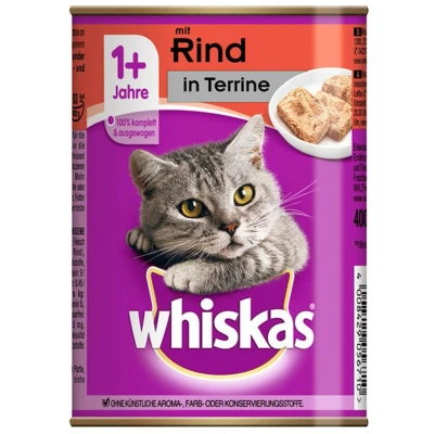 Afbeelding van Whiskas 1+ Blikken in Gelei / Saus 24 x 400 g Kattenvoer Rund Terrine