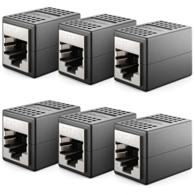 Afbeelding van deleyCON 6 x CAT6a koppeling kabelconnector netwerkkabel patchkabel ethernetkabel modulaire adapter afgeschermd 2 bus 10 Gbit/s RJ45 DSL LAN zwart