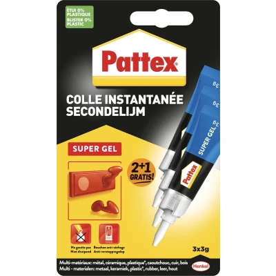 Afbeelding van Pattex Super Gel Secondelijm, 3 G, 2 + 1 Gratis, Op Blister Secondelijm