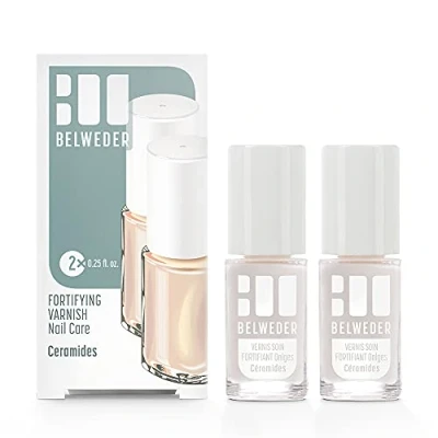 Afbeelding van BELWEDER Verstevigende en uithardende nagellak met keramiek 2 x 7,5 ml voor verzwakte, dubbele broze nagels halftransparant versterkt, verzegelt beschermt verrijkt plantaardige
