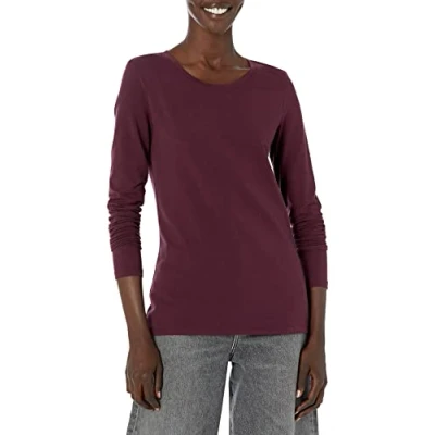 Image de Amazon Essentials T Shirt Col Rond à Manches Longues Coupe Classique (Grandes Tailles Disponibles) Women&#039;s, Bordeaux, XL