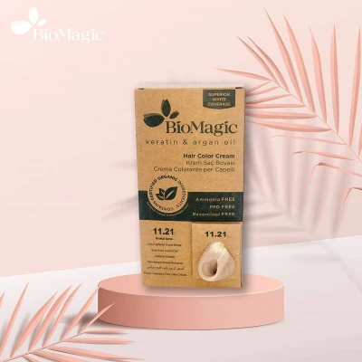 Afbeelding van Natuurlijke Biologische haarverf, verrijkt met Keratine en Arganolie, zonder Ammoniak, PPD Resorcinol Extra Licht Kristal Blond 11/21 Je haar kleuren verzorgen in één BioMagic permanente haarverf Organic Dierproefvrij 100% Grijsdekkend