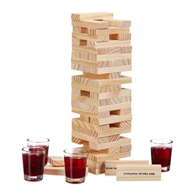 Afbeelding van Relaxdays stapeltoren drankspel Drunken Tower wiebeltoren drinkspel hout