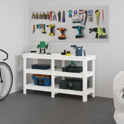 Afbeelding van Werkbank 142,5x50x80 cm massief grenenhout wit