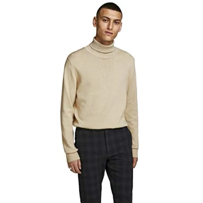Image de Jack &amp; Jones Homme Pull à col roulé Jjeemil Knit Roll Neck Noos, Écru (Oatmeal Detail: Mélange) XL