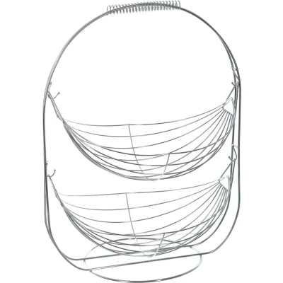 Afbeelding van Dubbele etagere fruitschaal/fruitmand rond zilver metaal 34 x 25 46 cm Fruitschalen/fruitmanden