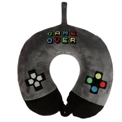 Afbeelding van Reiskussen Relaxeazzz Game Over Pluche Memory Foam 29x33x8cm Nekkussen vliegtuig