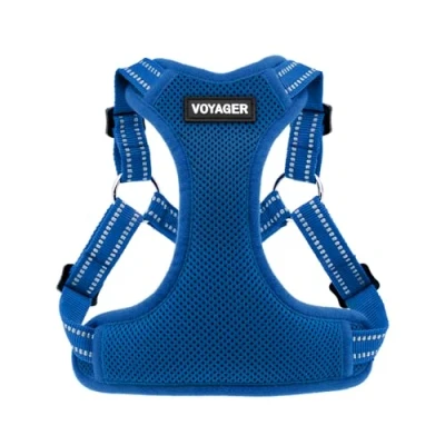 Afbeelding van Voyager Verstelbaar hondenharnas met reflecterende strepen door Best Pet Supplies, Sterk Full Body Vest, voorkomt trekken, riem D ring, ademend Koningsblauw, M