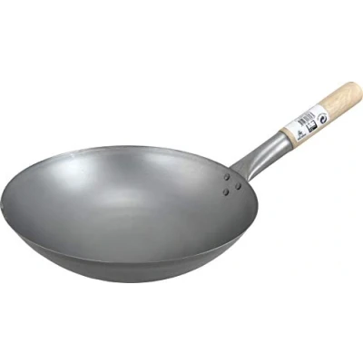 Afbeelding van JADE TEMPLE Wok van koolstofstaal met een diameter 30 cm, rond houten handvat