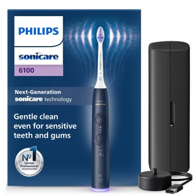 Afbeelding van Philips Sonicare 6100 Series Elektrische Tandenborstel Blauw Reisetui Gevoelige tanden HX7403/05