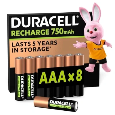 Afbeelding van Duracell 750 mAh AAA oplaadbare batterijen, 8 stuks [exclusief Amazon]