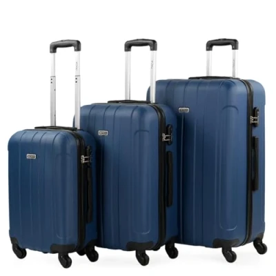 Afbeelding van Itaca 771150 Set van stevige reiskoffers voor cabine, middelgroot en groot, met 4 wielen, ABS, plus tas, handbagage, comfortabel licht, reizen low cost maatschappijen, blauw, cowboy, 55 cm + 63 73