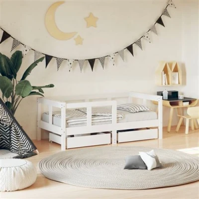 Afbeelding van Kinderbedframe Met Lades 80X160 cm Massief Grenenhout Zwart 70 x 140 / Wit