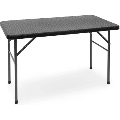 Afbeelding van Relaxdays tuintafel rotanlook opklapbare bijzettafel eettafel tuin campingtafel rond Zwart, Rechthoekig