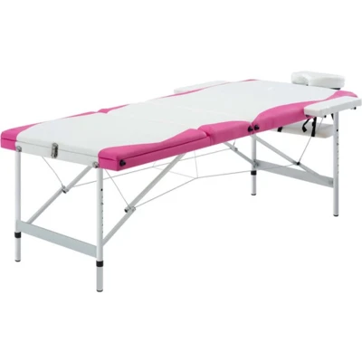 Afbeelding van vidaXL Massagetafel inklapbaar 3 zones aluminium wit en roze