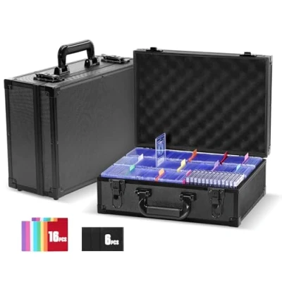 Afbeelding van ProCase Toploader Opbergdoos voor verzamelkaarten, aluminium frame, met verstelbare scheidingswanden, meer dan 600 opladers, magnetische kaarthouder, MTG, TCG, Yugioh, kaarten