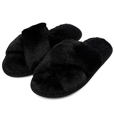 Afbeelding van riemot Pluizige pantoffels voor dames, zwart.