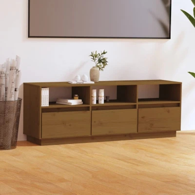 Afbeelding van Tv meubel 140x37x50 cm massief grenenhout honingbruin