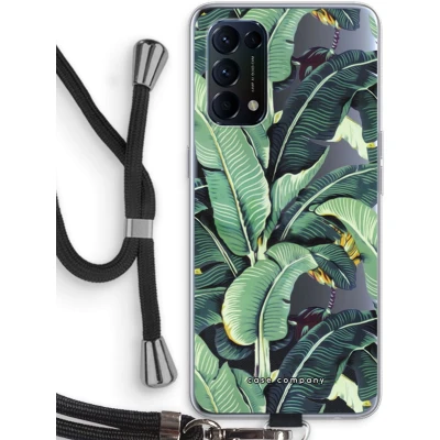 Afbeelding van Case Company® hoesje met Koord geschikt voor Oppo Find X3 Lite Bananenbladeren Telefoonhoesje Zwart Bescherming aan alle Kanten en Over de Schermrand