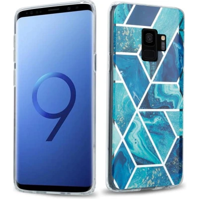 Afbeelding van Cadorabo Hoesje geschikt voor Samsung Galaxy S9 PLUS in Blauwe Golf Marmer No. 13 Beschermhoes gemaakt van TPU siliconen Case Cover met mozaïek motief