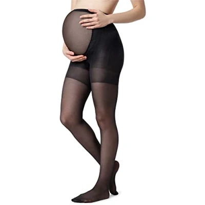 Afbeelding van BE Mammy Dames Panty Zwangerschapspanty 150 DEN Medium gloss Katoen GI 1122 Zwart Patroon 002 M