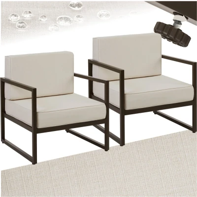 Afbeelding van tectake® Comosa lounge fauteuil tuin Set van 2 comfortabele tuinstoelen met dikke kussens 120kg draagkracht per stoel Waterafstotende hoezen Verstelbare poten Relax Tuinmeubelen Tuinset Tuinfauteuil