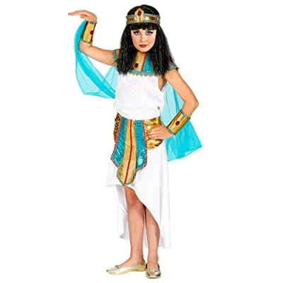 Afbeelding van Widmann Egypte Kostuum Hatsjepsoet Egyptische Farao Koningin Meisje Blauw, Wit / Beige, Goud Maat 158 Carnavalskleding Verkleedkleding