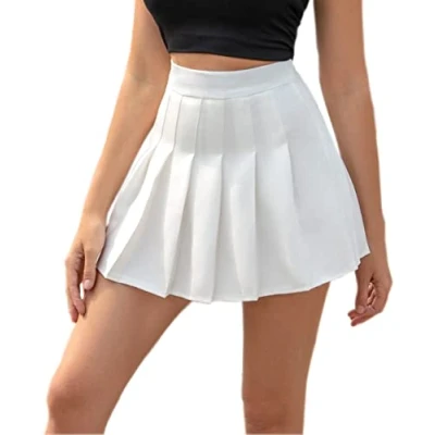 Afbeelding van Hoerev Korte rok voor dames, meisjes, hoge taille, plooirok, tennisrok, schoolrok, Wit.