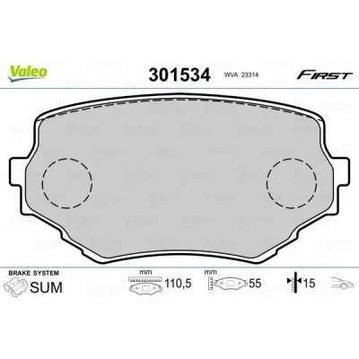 Afbeelding van VALEO 301534 Remblokkenset Vooras Excl. slijtage waarschuwingscontact Zonder anti kreukplaat SUZUKI: Vitara I Off Road Cabrio, Grand 1 SUV