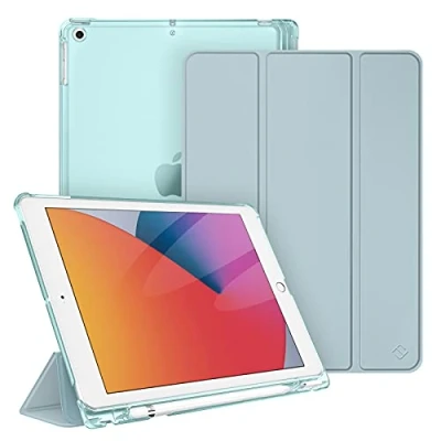 Afbeelding van Fintie Hoes voor iPad 10.2 inch 9e Generatie 2021/ 8e Gen. 2020 / 7e 2019 met Pencil Houder, Ultradun Superlicht Beschermhoes Transparante Achterkant Automatische Slaap waak, (Ijsblauw)