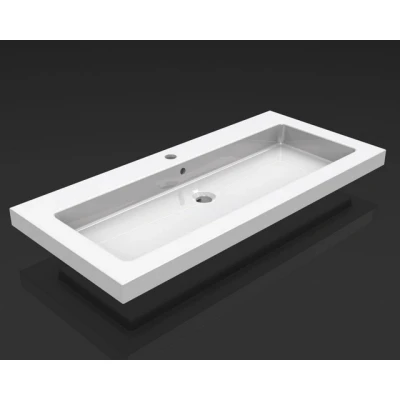 Afbeelding van Wiesbaden Kera wastafel enkel met 1 kraangat 100x46x5 cm keramiek glans wit