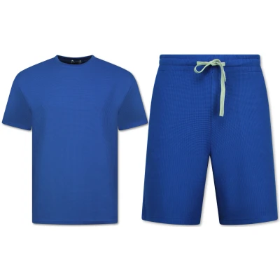 Afbeelding van Zomerset Heren Ribbed Oversized Two Piece Setje Twinset Co ord Set F 918 Blauw