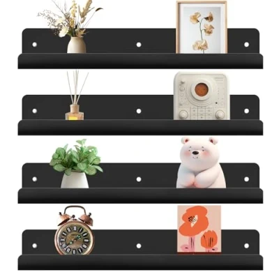 Afbeelding van Gucass Lot de 4 étagères murales noires sans perçage 30 cm En acrylique Pour cuisine, salle bain, bureau, salon