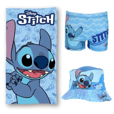 Afbeelding van Lilo &amp; Stitch Zomerset; Strandlaken, Vissershoedje en Zwemboxer 122/128