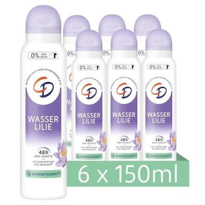 Afbeelding van CD Waterlelie deodorantspray, 6 stuks, 150 ml, deodorant zonder aluminiumzouten, langdurige bescherming 24 uur, geschikt voor de gevoelige huid, veganistische lichaamsverzorging