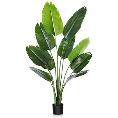 Afbeelding van CROSOFMI Kunstplant, paradijsvogel, 150 cm, tropische kunstpalm met 10 bladeren, perfecte kunstplanten, in pot voor binnen, buiten, huis, kantoor, tuin, moderne decoratie (1 stuk)