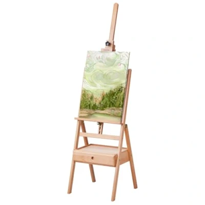 Afbeelding van VEVOR Studio standaard met H structuur, beukenhouten wielen en opbergplaat, capaciteit 10 kg, verstelbare voor kunstschilderij canvas schilderijen tot 920 mm