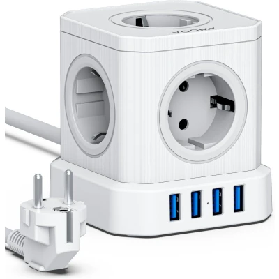 Afbeelding van Cube Stekkerdoos 4 USB A &amp; 5 EU White