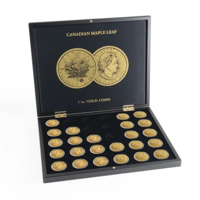 Afbeelding van Leuchtturm Leuchtturm, Presentatie cassette, Volterra Uno voor Munten Maple Leaf, 1 oz Gold in capsules (30 st.) Zwart afm: 305x245x30 mm. per