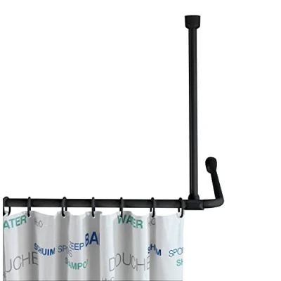 Afbeelding van WENKO Douchestanghouder, zwart, handgreep voor douchestangen, aluminium, 57 cm, zwart