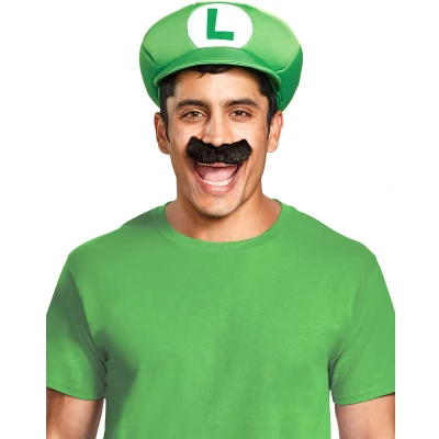 Afbeelding van DISGUISE Super Mario Bros. Luigi hoed en snor voor volwassenen, één maat, groen/wit/bruin, maat