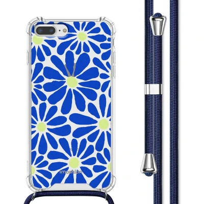 Afbeelding van iMoshion Hoesje Geschikt voor iPhone 8 Plus / 7 met Koord Design Meerkleurig Cobalt Blue Flowers Connect
