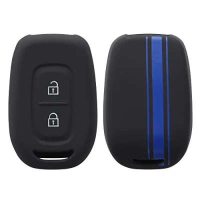 Afbeelding van kwmobile Accessoires voor autosleutels, compatibel met Renault Dacia 2 knopen, zachte beschermhoes van siliconen, blauw/zwart