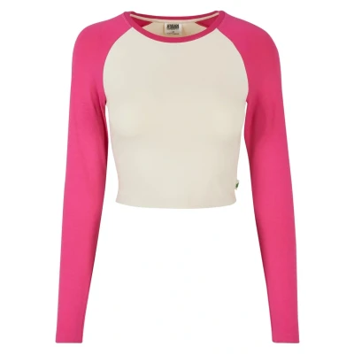 Afbeelding van Urban Classics Cropped Retro Baseball Longs Longsleeve, Dames, Maat: 5XL, Whitesand hibiskus pink