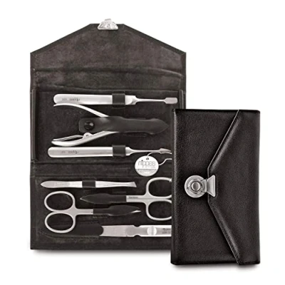 Afbeelding van Nippes Solingen Manicure set 7 delig RVS LOCKS Zwart Leren Etui Handgemaakt