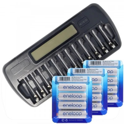 Afbeelding van Panasonic eneloop standaard HR 3UTGA 12 stuks AA Mignon batterijen, LCD lader met display voor 1