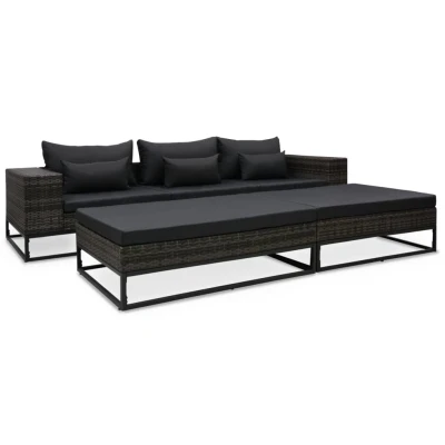 Afbeelding van 5 delige Loungeset met kussens poly rattan grijs